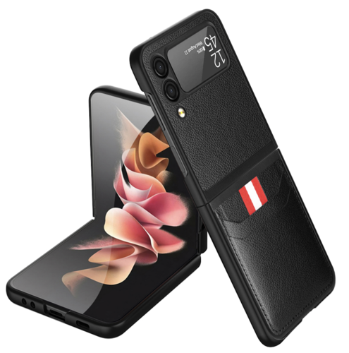 Samsung Galaxy Z Flip 4 - Schutzhülle mit Kartensteckplatz  PU-Leder - Schwarz