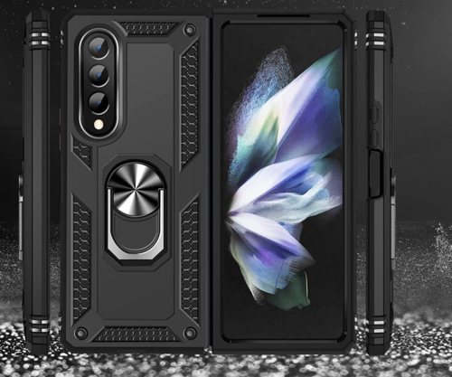 Z Fold 4 Heavy Duty Armor Silikon Phone Cover mit magnetischem Ring Ständer Rugged Military