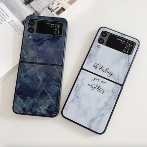 Samsung Galaxy Z Flip 3 Rosa Marmor Glas TPU Hüllen , hohe Qualität Glas Slim-Fit Spiegel TPU