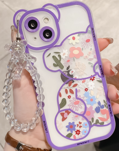 iPhone 13 / 13 Pro & 13 Pro Max weiche Cartoon Blumen-Bär Hülle