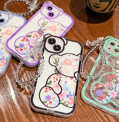 iPhone 13 / 13 Pro & 13 Pro Max weiche Cartoon Blumen-Bär Hülle