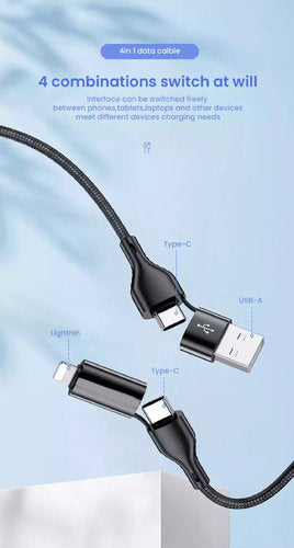 4 in 1 USB Kabel 3A USB C zu Beleuchtungskabel für iPhone 13, 12, 11 Pro schnelles Ladekabel