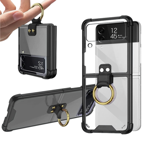Samsung Galaxy Z Flip 4 5G mit Ring, transparente mit Schwarz Hülle