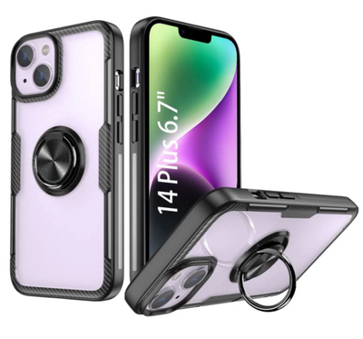 iPhone 14 / 14 Plus / 14 Pro &amp; 14 Pro max Transparent Ringhülle Stossfeste Schutzhülle - Kohlenstoff