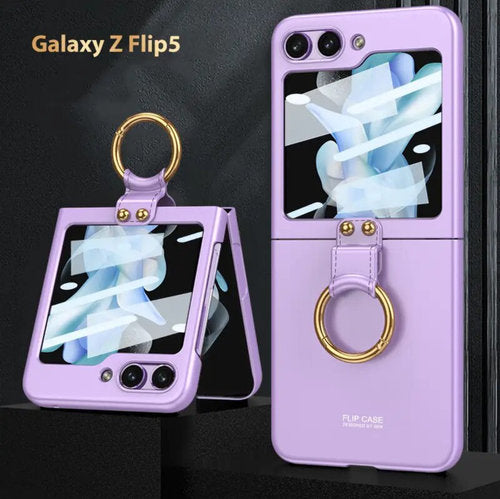 Samsung Galaxy Z Flip 5 5G Magnetische Scharnier Volle Schutz Abdeckung Kamera Glas Hartplastik Zurück Ring Hülle