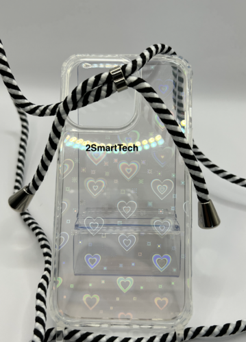 Luxus Klar Laser Liebe Herz Fall Für iPhone 13 Crossbody Lanyard Hängen Gurt Seil Abdeckung