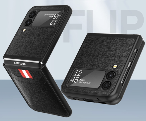 Samsung Galaxy Z Flip 4 - Schutzhülle mit Kartensteckplatz  PU-Leder - Schwarz